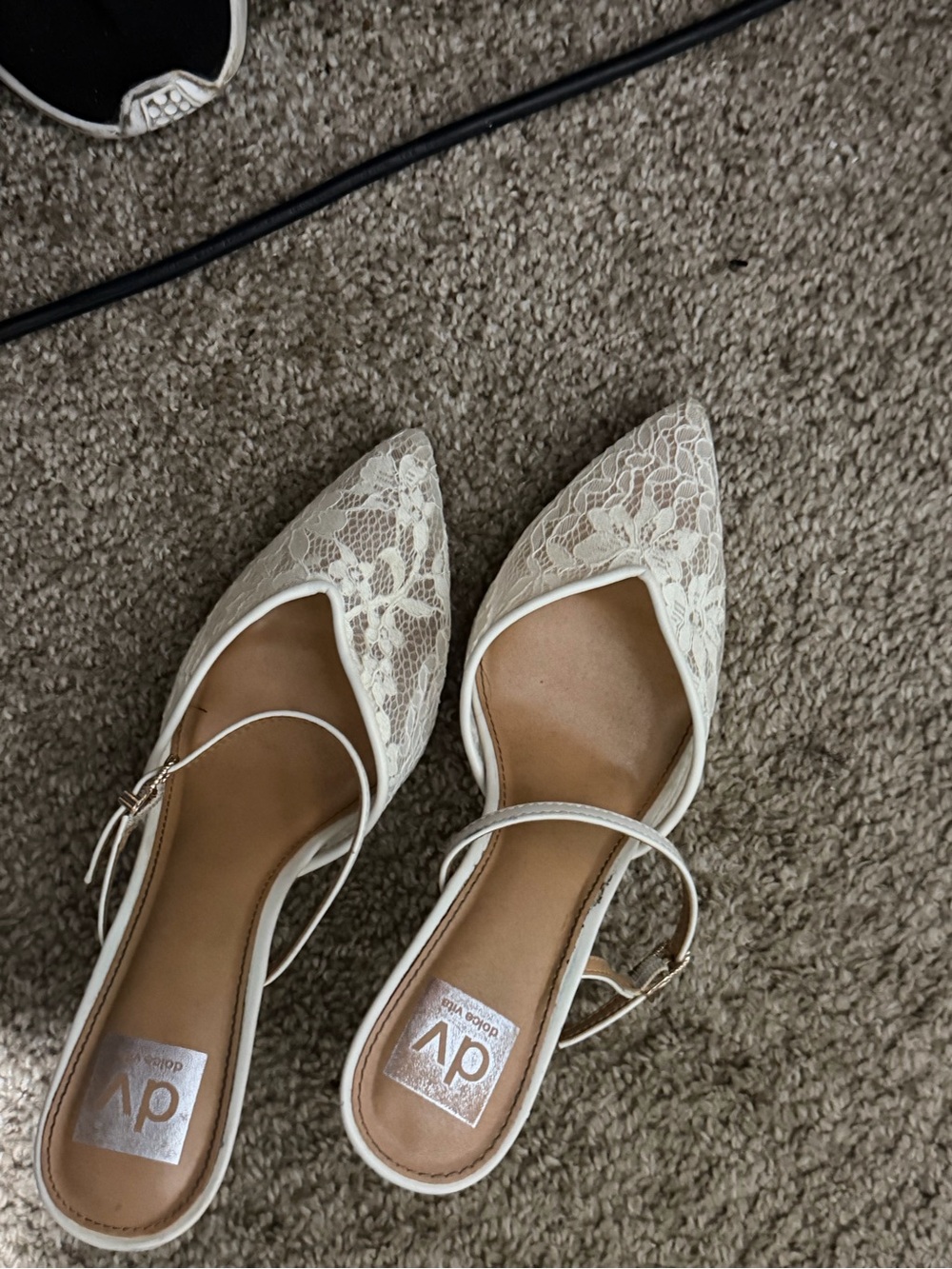 DV by Dolce Vita Cream Lace Pointed Toe Mary Jane Mules